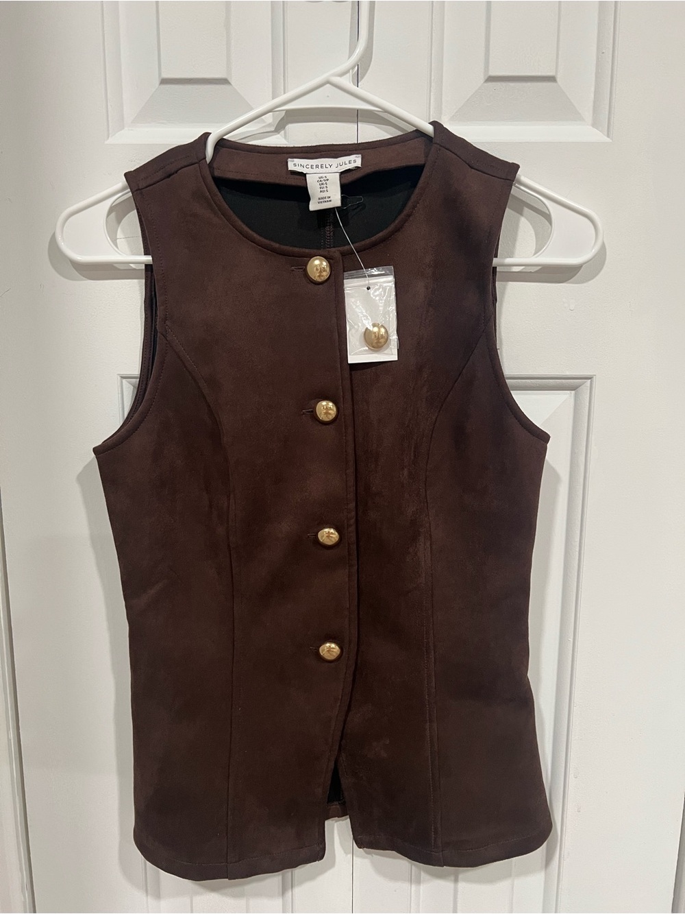Sincerly Jules Dark Brown Suede Button Vest with Gold Buttons Size Small